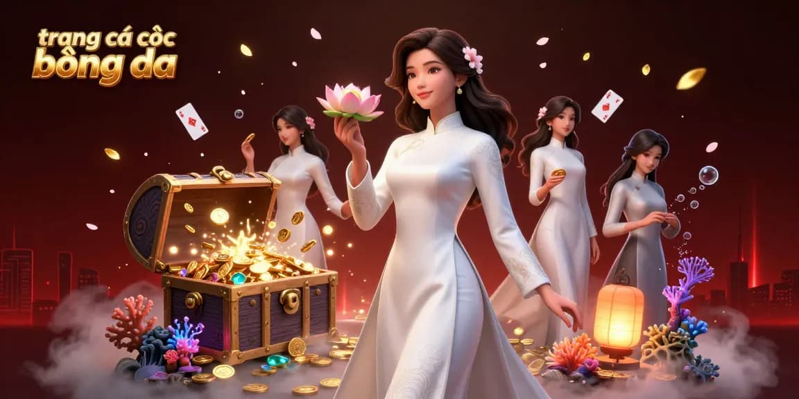 Experience the vibrant world of trang cá cược bóng đá with this striking 3D illustration showcasing elegant Asian woman amidst dynamic betting elements.
