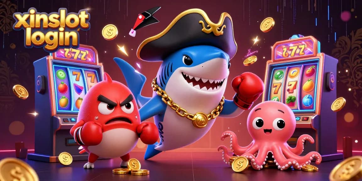 Join the fun with xinslot login as characters spin slot machines and showcase excitement.