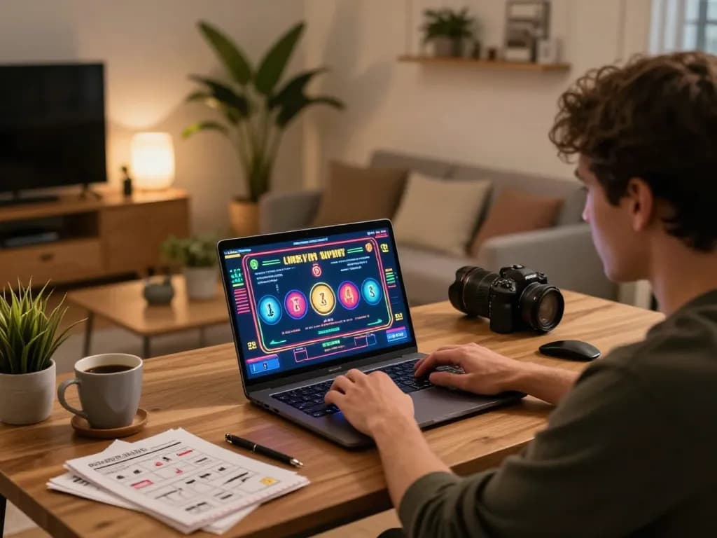 Engaged player using the kp88 đăng ký interface for online gambling on a laptop.