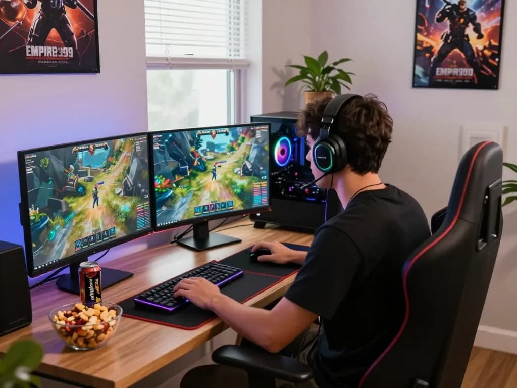 Engaging gaming scene with a player immersed in empire99 online gameplay.