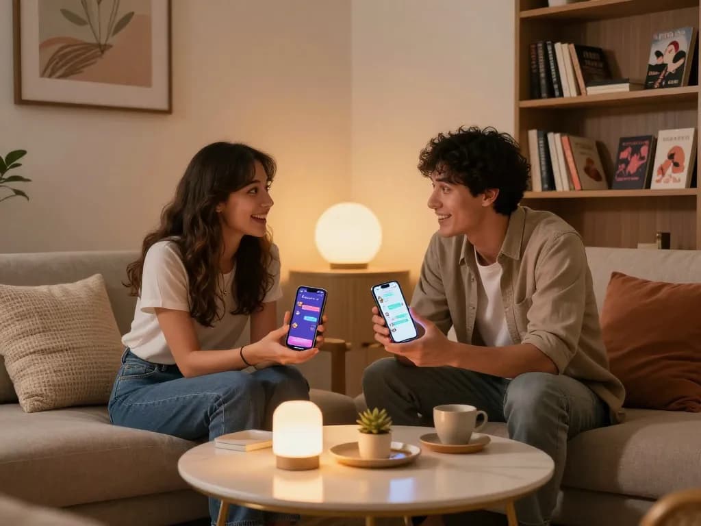 Engaging in playful NSFW AI chat in a cozy lounge for intimate experiences.
