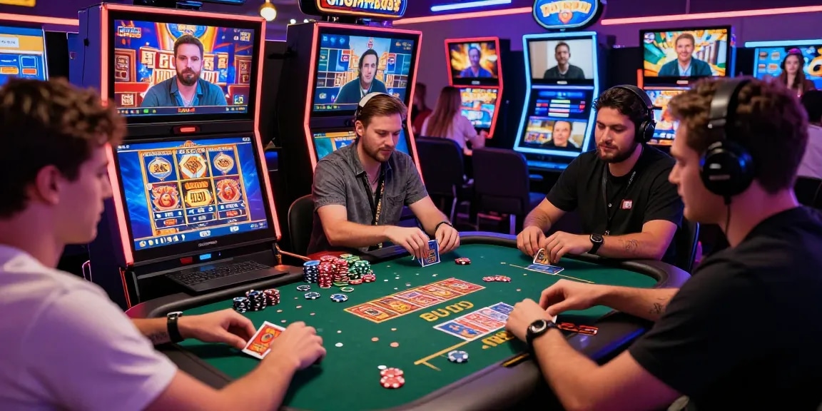 Players engaging in games at casinos that accept credit cards, showcasing vibrant online casino atmosphere with slot machines and interactive features