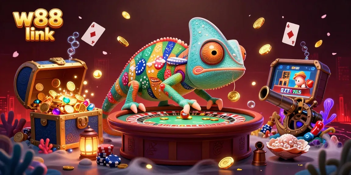 Experience the excitement of betting with the vibrant w88 link illustration showcasing dynamic casino elements and engaging characters.