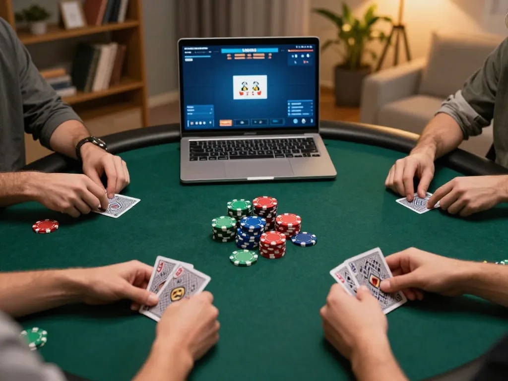 Engaging online poker scene for gameradar showcasing players competing with chips and cards
