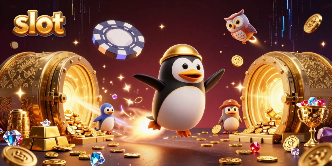 Permainan slot yang mengasyikkan dengan penguin emas dan harta karun untuk kemenangan besar.
