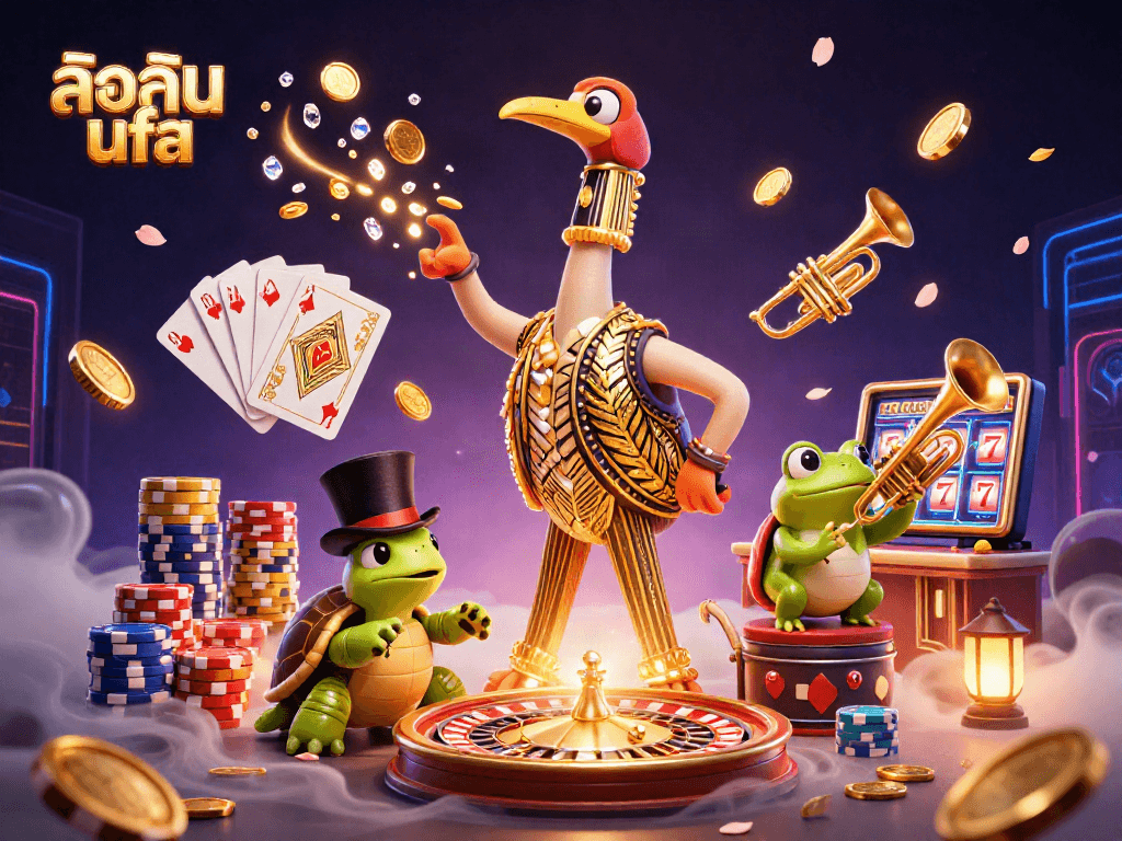 Experience the thrill with ล็อคอิน ufa as gold coins and sparkles fill the entertainment scene.
