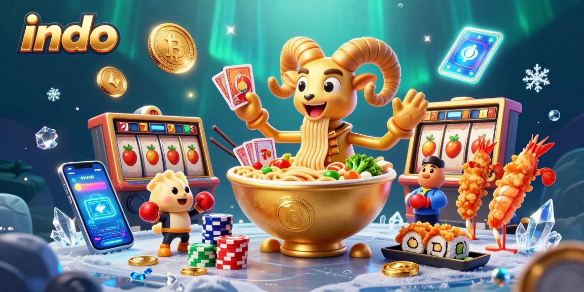 Experience high-stakes gaming with indo's vibrant casino representation featuring animated characters and crypto elements.