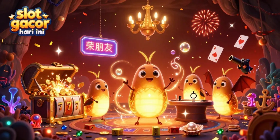 Engage in slot gacor hari ini with 3D glowworms illuminating a vibrant casino scene.