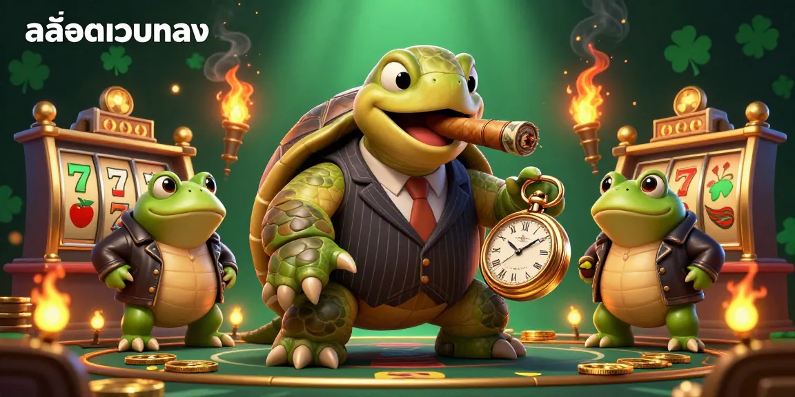 Experience excitement at สล็อตเว็บตรง with a lively 3D illustration featuring casino characters and vibrant game elements.