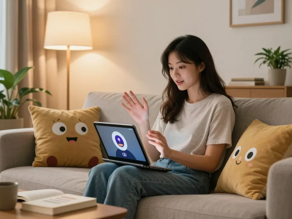 Engaging ai chat nsfw interaction in a cozy living room setting.