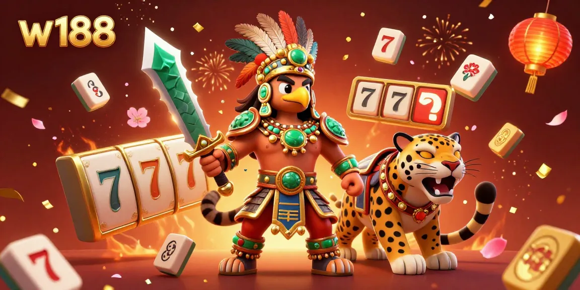 w188 offers exciting slot games illustrated with vibrant characters and festive elements.
