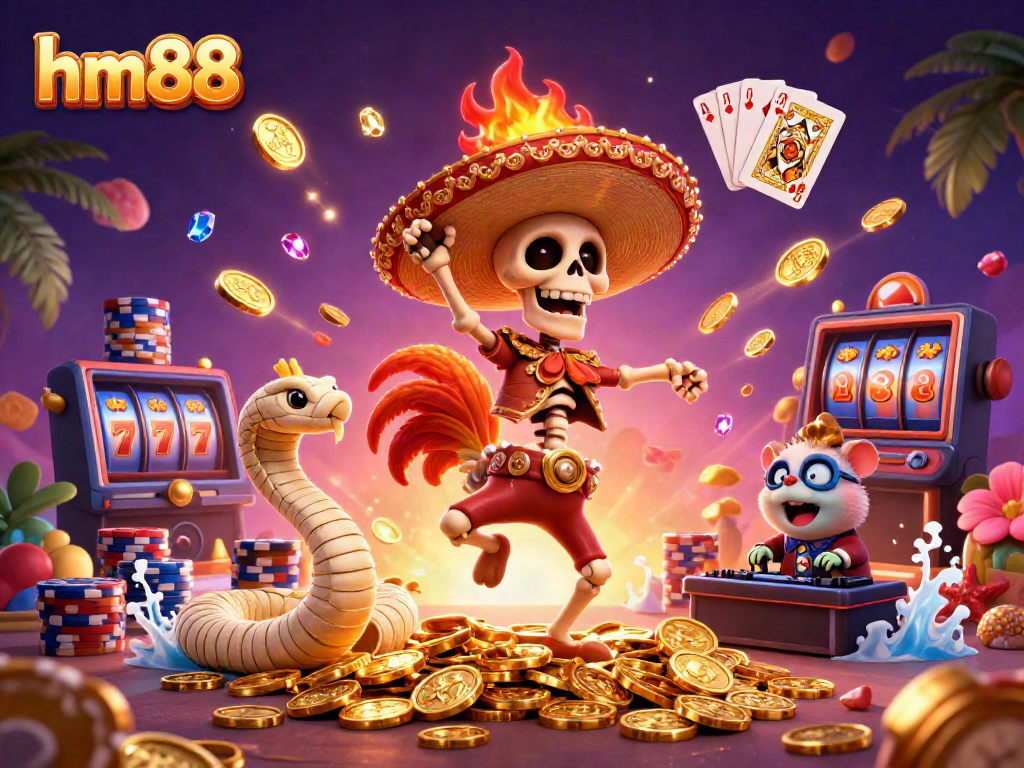 Engaged players enjoy vibrant gaming experience at hm88 with festive casino characters and exciting elements.