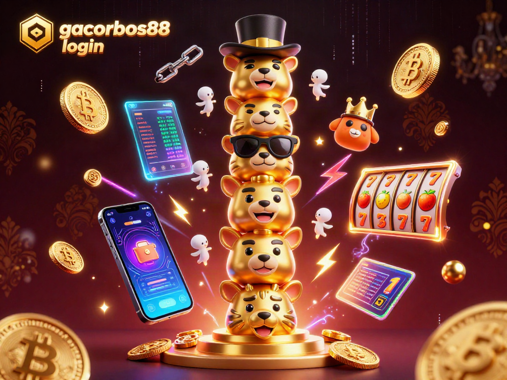Engage in exciting gameplay at gacorbos88 login with vibrant slot reels and crypto elements.