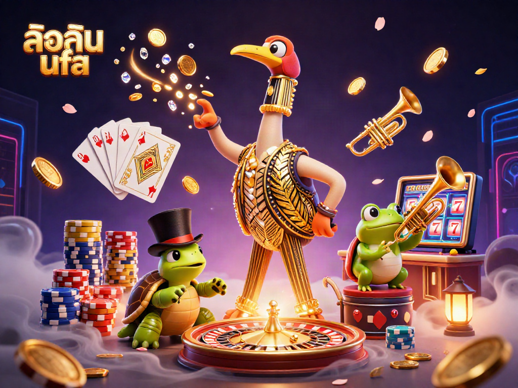Experience the thrill with ล็อคอิน ufa as gold coins and sparkles fill the entertainment scene.