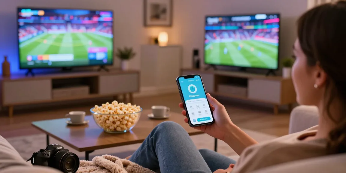 Pikashow app displayed on smartphone while user enjoys movies in a cozy living room.