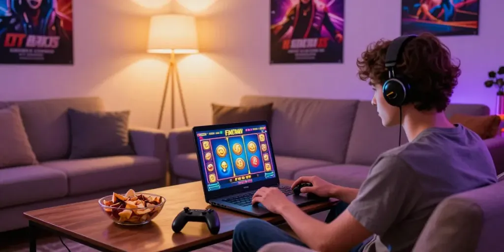 Gambaran permainan slot gacor di JPTOTO saat login jptoto dengan suasana nyaman di ruang tamu.