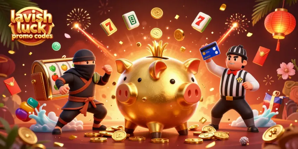 Experience exciting gameplay with lavish luck promo codes showcasing gold coins and dynamic slot reels.