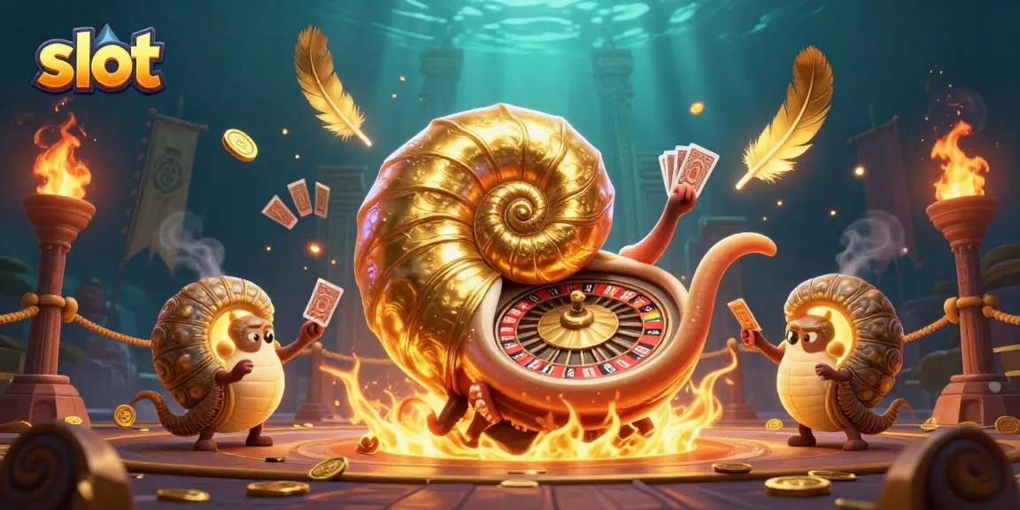Menangkan permainan slot dengan 3D nautilus berlapis emas dan sinar kuning, meraih kemenangan di arena perjudian.