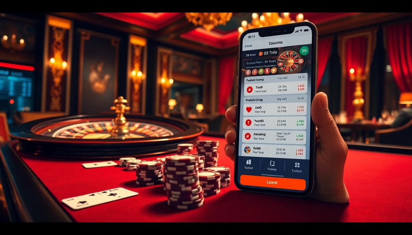 S8 app displayed on a mobile device in an elegant casino, showcasing thrilling gameplay and vibrant casino atmosphere.