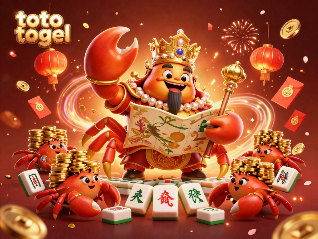 Experience the excitement of toto togel with our vibrant golden crab emperor and dynamic game elements in this captivating illustration.