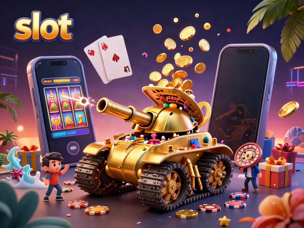 Experience a thrilling slot game adventure with a vibrant 3D casino scene packed with excitement and detail.