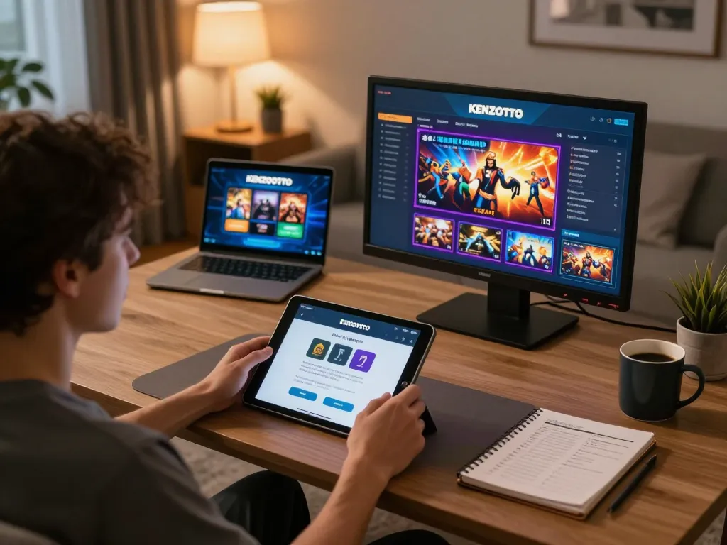 Terlibat dalam KENZOTOTO login di tablet untuk permainan judi online dengan pengaturan rumah yang nyaman