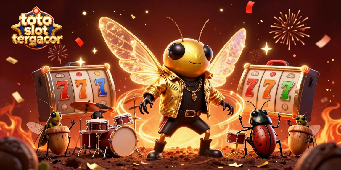 Experience excitement with a dynamic scene of toto slot tergacor characters celebrating around slot reels and jackpots.