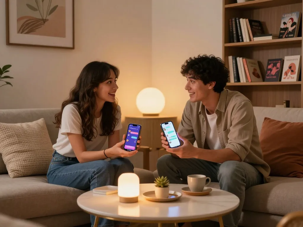 Engaging in playful NSFW AI chat in a cozy lounge for intimate experiences.
