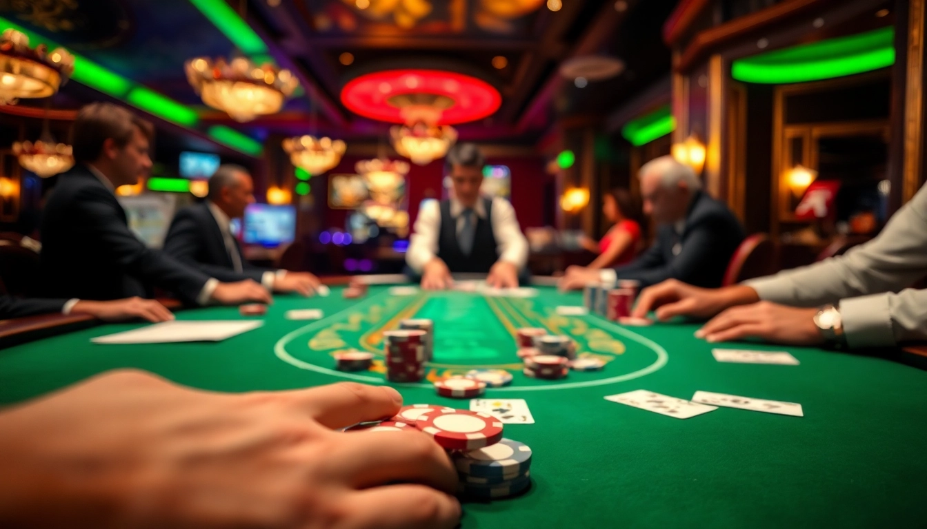 Experience thrilling gameplay at a Blackjack Casino table surrounded by excitement.