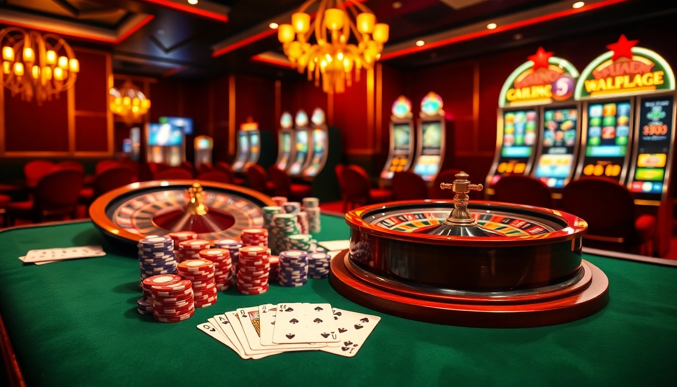 Exciting casino scene showcasing poker chips and a roulette wheel, emphasizing 79king com mobi for online gaming.